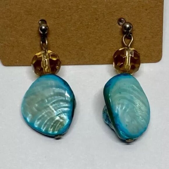 Turquoise Beaded Natural Ocean Beach Teal Sea Blue Dangle Drop Fine Earrings - Picture 9 of 14